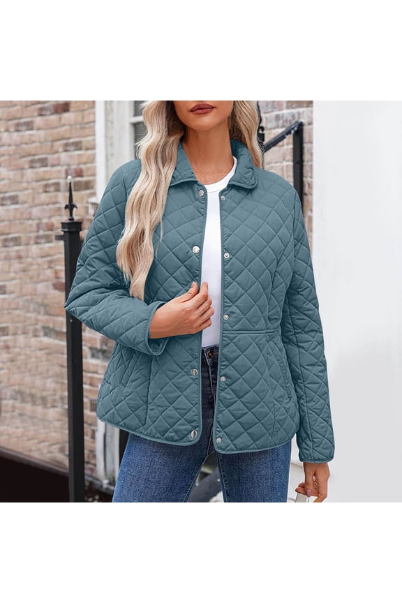 Quilted Women's Coats, Jackets & Vests Outfits Plain Blue Duster Blouse for Women Long Sleeve Short Tops