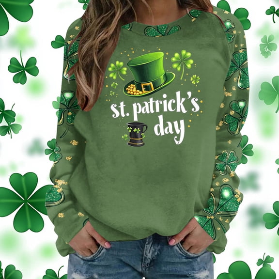 Blmnix Raglan Women's Athletic Shirts & Tees St. Patrick Graphic T-shirt Long Sleeve Crew Neck Country Tops for Women,XL