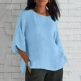 thumbnail image 1 of Blmnix Raglan Women's Blouses Linen Shirts Oversized Top Elbow-Length Crew Neck Blue Spring Blouses for Women,S, 1 of 6