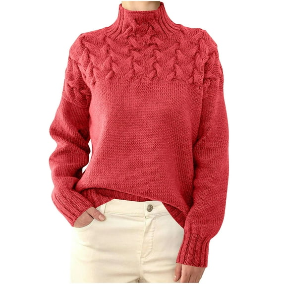 Blmnix Red Plus Size Sweaters for Women Turtleneck Cable Knit Winter Sweaters for Women Long Sleeve Clothes