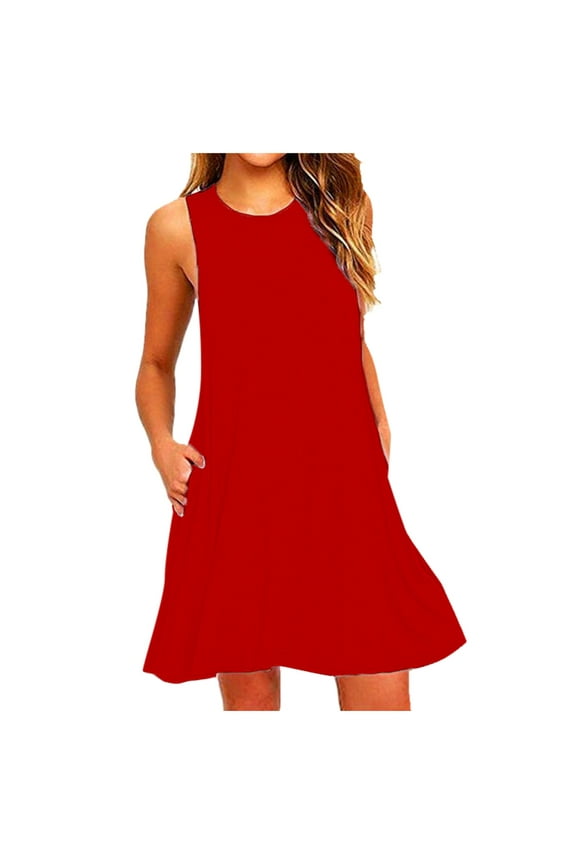 Blmnix Red Women Dresses Sleeveless Modest Summer Long Classy Solid Shift Trendy Teens Dresses
