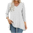 thumbnail image 1 of Blmnix Relaxed Fitted Tops Polka Dot Tunics Teacher Tops for Women White 3/4 Sleeve V-Neck Tops, 1 of 6