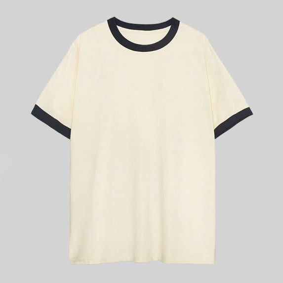 Blmnix Ringer Men Shirts Cotton T Shirts Work Shirts T-Shirt Short Sleeve Crew Neck Beige Sun Shirts for Men,L