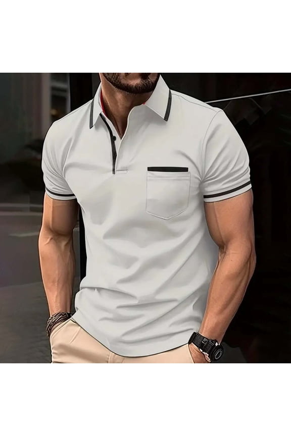 Ringer Mens Shirts Work Shirts Polo Shirts Tshirts Gray Short Sleeve Collared Athletic Shirts for Men,S