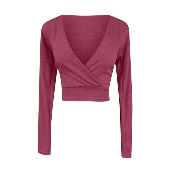 Blmnix Ruched Loose Shirts for Women Wine V-Neck Womens Tunic Tops Long Sleeve Yoga Tops