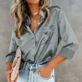 thumbnail image 1 of Blmnix Satin Button Up Shirt Women Pocket Gray Sexy Plus Size Tops V-Neck Long Sleeve Shirts, 1 of 7