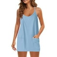 thumbnail image 1 of Blmnix Satin Dress Summer Dresses for Women Plus Size Slip Dress Mini Dress Blue Crew Neck Sleeveless Party Dress,XXXXL, 1 of 5