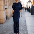 thumbnail image 1 of Blmnix Satin Dress Womens Dress Elegant Dresses Sheath Prom Dress Petticoat Blue Crew Neck Elbow-Length Maxi Adjustable Waist Womens Dresses Casual M, 1 of 5