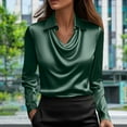 thumbnail image 1 of Blmnix Satin Fall T Shirts for Women Clothing Long Sleeve Fit Green Cute T Shirts for Women Cowl Neck Blouse, 1 of 6