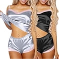 thumbnail image 1 of Blmnix Satin Pajama Women's Pajama Sets Sleepwear Sets Sexy Pajama Set Sweetheart Sleeveless Relaxed Black Cropped Fall Pajamas Women,S, 1 of 4