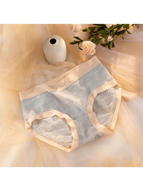 Satin Panties Ladies Underwear Panties Briefs Hipster Panties Underwear Active Fit Blue Pull-On Ventilated Embossed Period Underwear for Women,L
