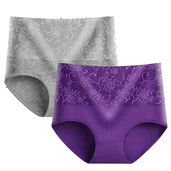 Blmnix Satin Panties Ladies Underwear Panties High Waisted Tummy Control Seamless Briefs Purple Cotton Underwear for Women,XXXXXL