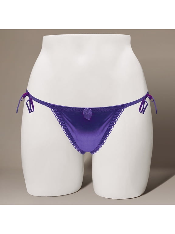 Satin Panties Underwear Women G-String Sexy Thongs Panty String Tie-Side Purple Regular Embossed Plus Size Underwear for Women,Free Size