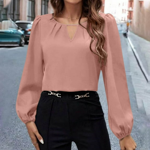 Blmnix Satin Women's Tops, Tees & Blouses V-Neck Long Sleeve Pink Women Tops Dressy Casual Clothing