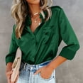 thumbnail image 1 of Blmnix Satin Womens Button Down Shirts Pocket Green Womens Tops Plus Size Long Sleeve V-Neck Shirts, 1 of 7
