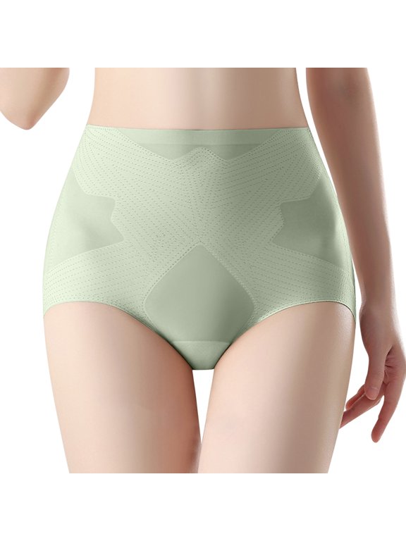 Seamless Underwear Women's Panties Briefs Tummy Control Underwear Green Pull-On Modern Fit Stretchable Embossed Period Panties Women,L