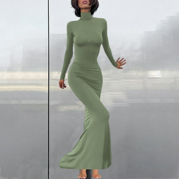 Blmnix Sexy Dresses Party Dresses for Women Bodycon Corset Dress Under Dresses High Neck Green Long Sleeve Winter Skirts for Women,S