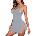 thumbnail image 1 of Blmnix Sexy Nightgown Nightgowns for Women Chemises Cotton Nightgowns Nightgowns Gray Short Sleeveless Lace Neckline Mumu Nightgown,S, 1 of 4