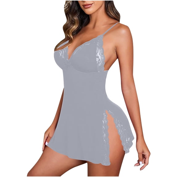 Blmnix Sexy Nightgown Nightgowns for Women Chemises Cotton Nightgowns Nightgowns Gray Short Sleeveless Lace Neckline Mumu Nightgown,S
