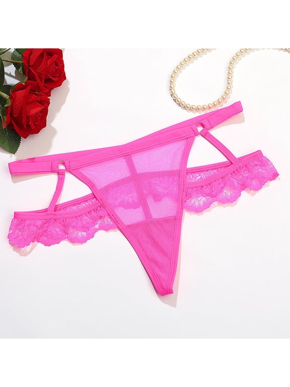 Sexy Thongs Women's Panties Bikini G String Thongs Briefs Pink Skinny Ventilated Loop Lace Plus Size Underwear for Women,L