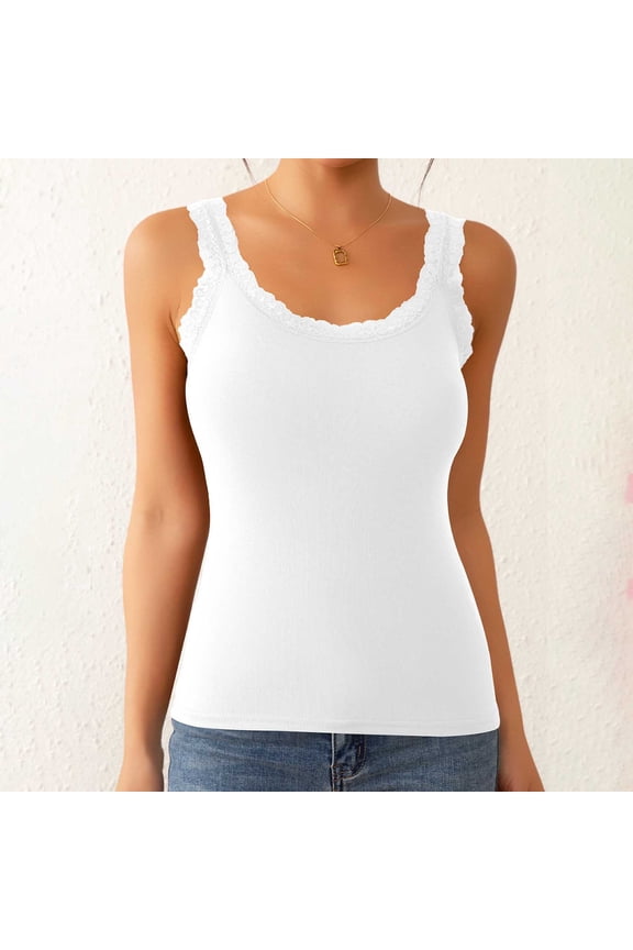 Shapewear Tank Top Tank Tops Woman Lace Tank Top Camisole Sleeveless White Crew Neck Basic Tank Tops for Women