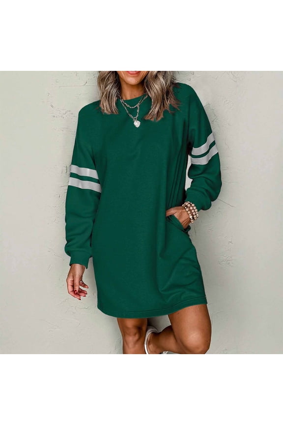 Shift Holiday Dresses for Women Striped Casual Petticoat Green Crew Neck Long Sleeve Blazer Dress for Women,S