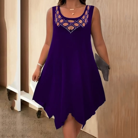 Blmnix Shift Ladies Dresses Plus Size Dresses Tank Dress Under Dresses Purple Crew Neck Sleeveless Midi Dresses Antimicrobial Protection Womens Spring Dress,L