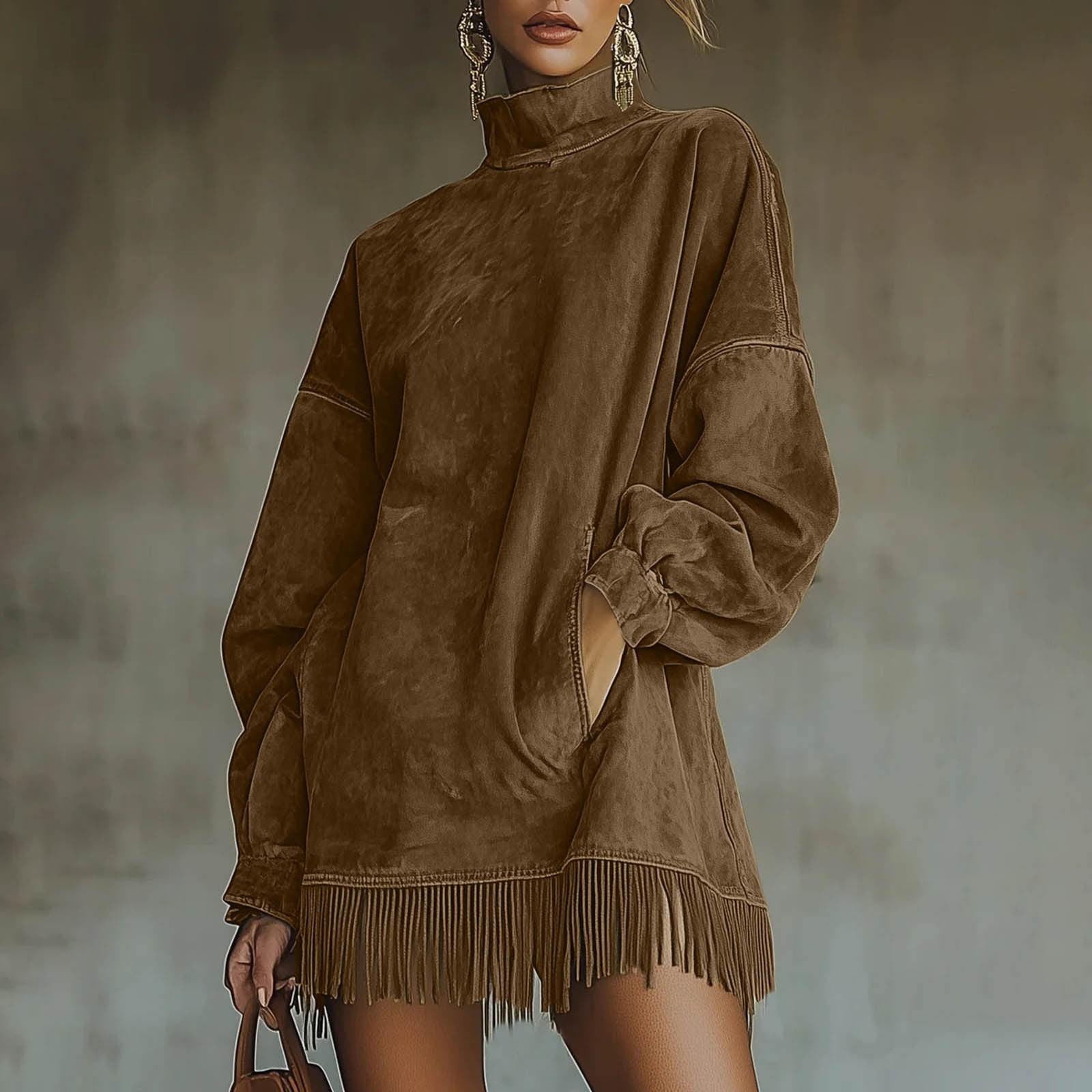 Blmnix Shift Wedding Guest Dresses for Women Western Leather Nightgown Long  Sleeve High Neck Brown Slip Dress,M - Walmart Business Supplies