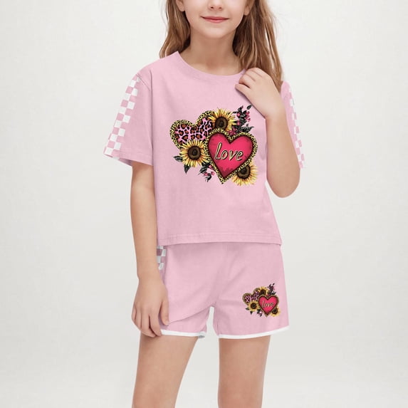 Blmnix Shirt Two Piece Outfits Athletic Sets Cocoon Pajamas Outfits Running Crew Neck Pink Short Sleeve Toddler Outfit,10 Years