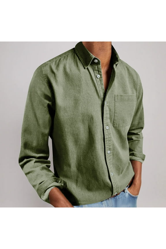 Shirt for Men Big And Tall Work Shirts Guide Shirt Long Sleeve Green Collared Polo T Shirts for Men,L