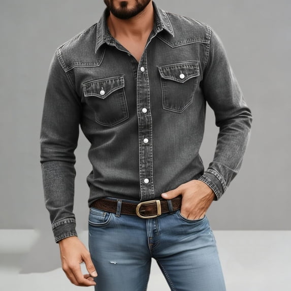 Blmnix Shirts for Men Guide Western Shirt Big And Tall Shirts Oversized Tees Collared Black Button Up Long Sleeve Men's Athletic Shirts & Tees,XXXL