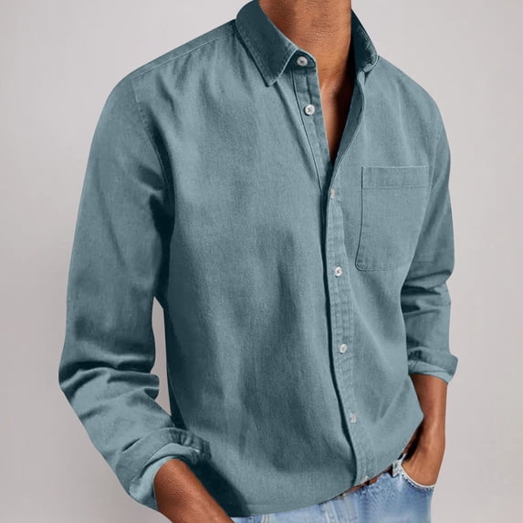 Blmnix Shirts for Men Work Shirts Big And Tall Guide Tops Long Sleeve Blue Collared Sun Shirts for Men,L