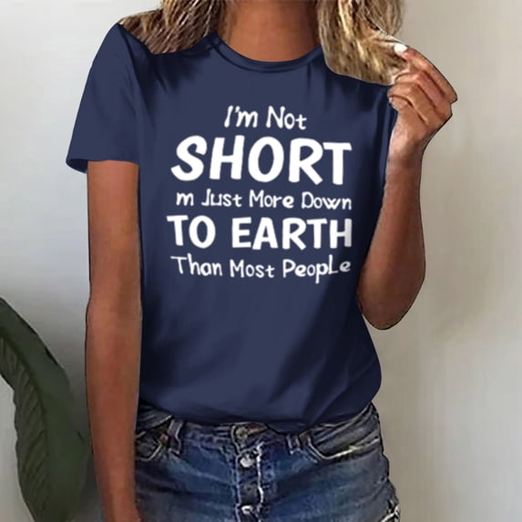 Blmnix Short Sleeve Casual Tops for Women Trendy Crew Neck Loose Letter Graphic T-Shirts Tees 2024
