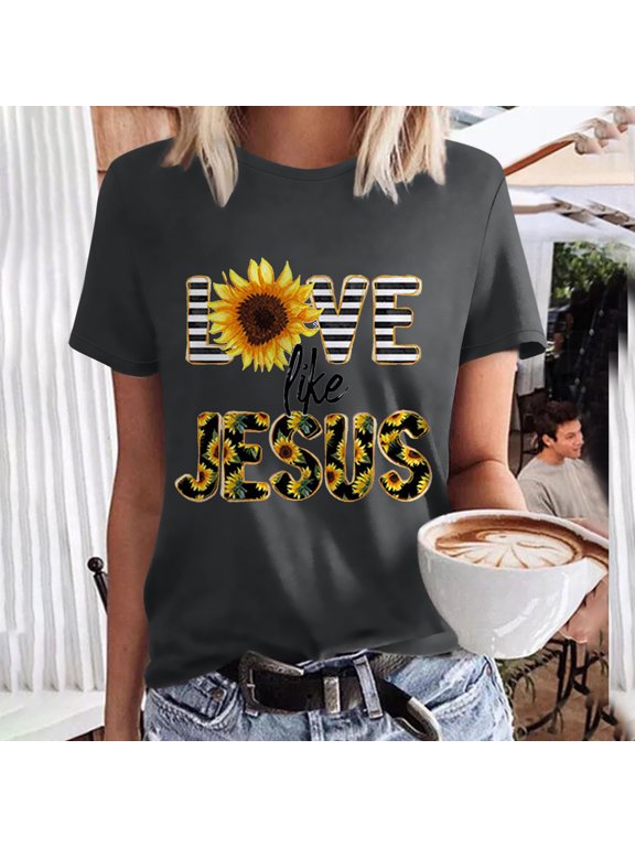 Blmnix Short Sleeve Fashion Womens Tops 2024 Graphic Loose Crew Neck Jesus T-Shirts Casual Shirts