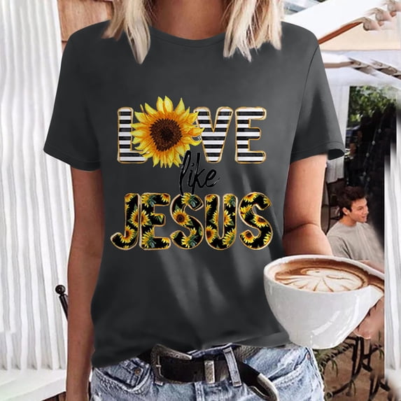 Blmnix Short Sleeve Summer Womens Tops 2024 Loose Crew Neck Graphic Jesus T-Shirts Trendy Shirts