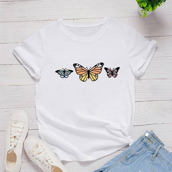 Blmnix Short Sleeve Summer Womens Tops 2024 White Cute Crew Neck Graphic Loose T-Shirts Trendy Shirts