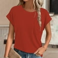 thumbnail image 1 of Blmnix Short Sleeve Tops for Women Red Fall Vacation Casual Ribbed Solid Blouse Girls Tops Fasion, 1 of 6