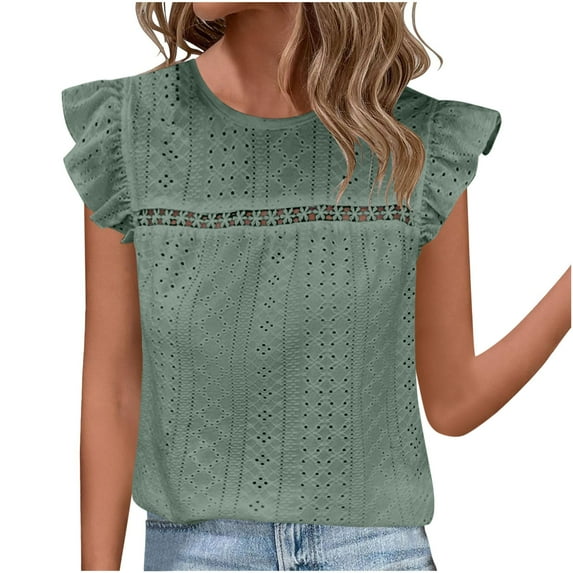 Blmnix Short Sleeve Tops for Women White Spring Eyelet Casual Vacation Solid Blouse Ladies Tops Summer