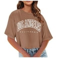 thumbnail image 1 of Blmnix Short Sleeve Tops for Women Yellow Summer Casual Crop Letter Crew Neck Los Angeles Girls Tops 2024, 1 of 7