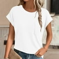 thumbnail image 1 of Blmnix Short Sleeve Womens Tops Spring White Vacation Ribbed Solid Casual Blouse Teens Tops Trendy, 1 of 6