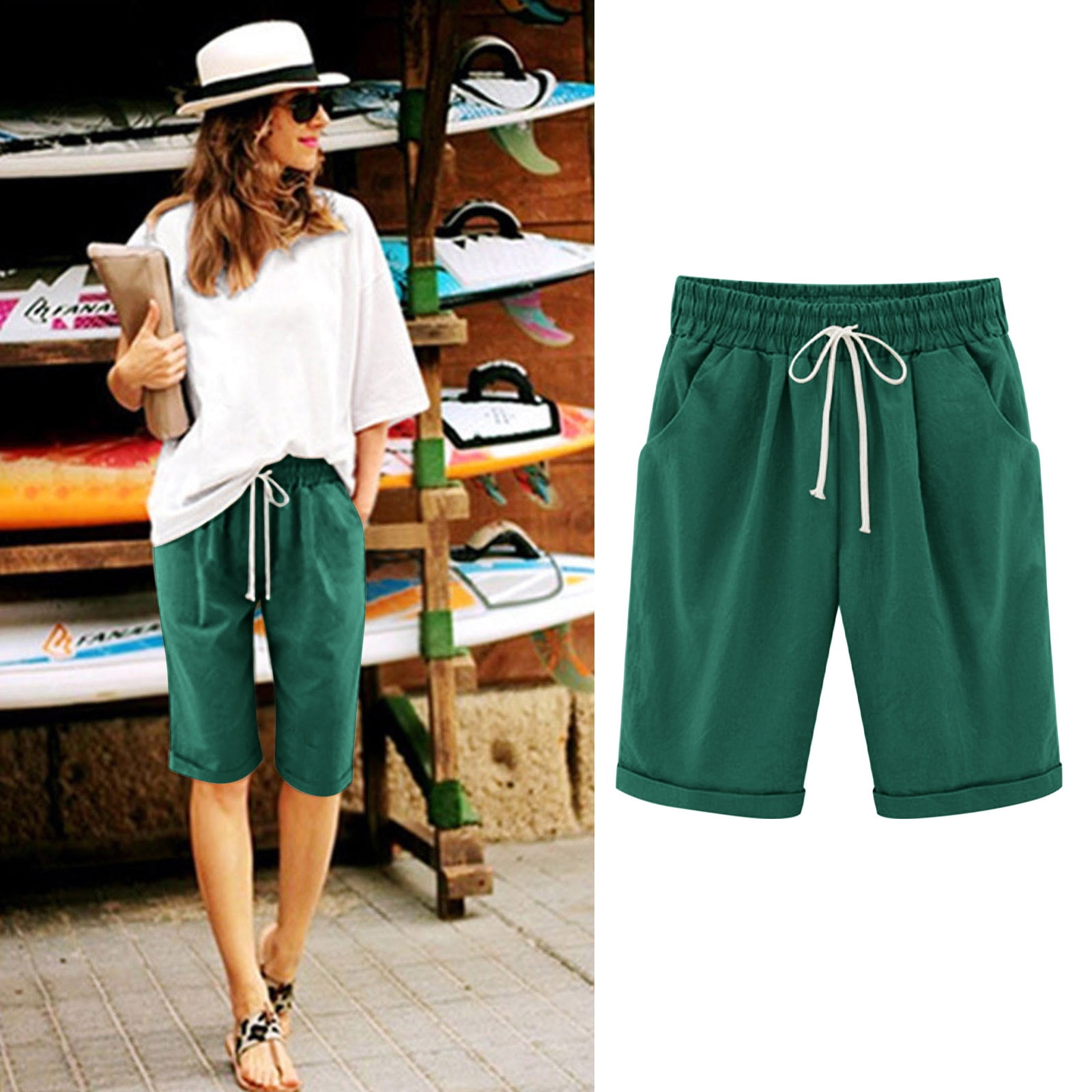 Blmnix Shorts for Women Linen Shorts Bermuda Shorts Long Shorts Shorts ...