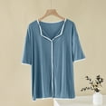 thumbnail image 1 of Blmnix Silk Pajamas Valentines Pjs Plus Size Sleep Tops Pjs V-Neck Short Sleeve Blue Womens Sleepwear,M, 1 of 5