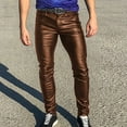 thumbnail image 1 of Blmnix Skinny Mens Pants Vintage Pants Leather Pants Pleated Jeans Low Waisted Brown Long Slim-Leg Casual Pants for Men,M, 1 of 6