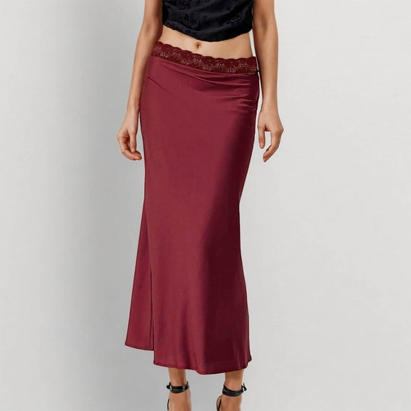 Blmnix Skirts for Women Midi Length Fish Tail High Waisted A Line Skirt Maxi Blue Knee Length Skirts for Women,S