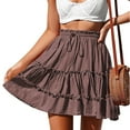 thumbnail image 1 of Blmnix Skirts for Women Midi Length Holiday Skirts Ruffle High Waisted Skirts Hidden Belt Brown Mini Burgundy Skirt for Women,S, 1 of 7
