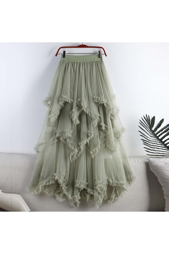 Skirts for Women Trendy Asymmetrical Tulle Skirt Flowy Skirt Skirts Green Long Skirt Slip Skirt for Women,Free Size
