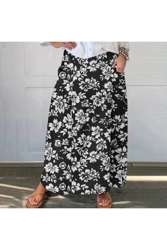Skirts for Women Trendy Plus Size with Pockets Flare Under Dresses Black Wind Resistant Long Womens Skirts Midi Length,XXXL