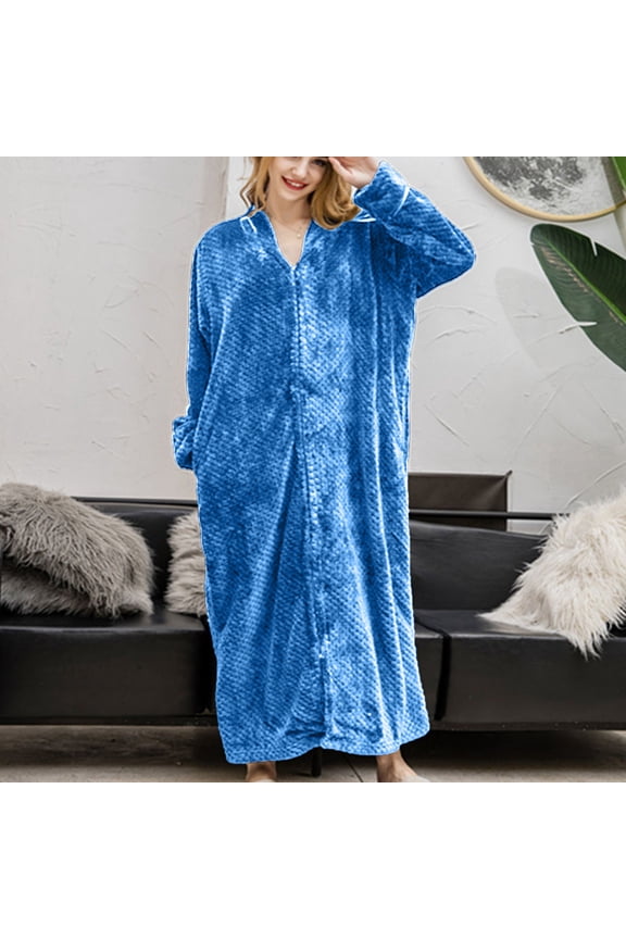 Sleep Dresses Summer Nightgowns for Women Flannel Maternity Nightgown Nightgown Blue Long V-Neck Long Sleeve Womens Nightgowns,L