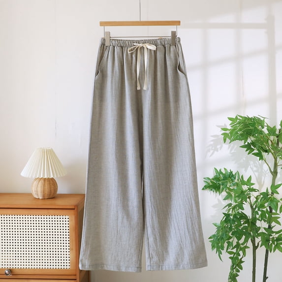 Blmnix Sleep Pants Pajamas Set Summer Bottoms Linen Pajamas Pajama Pants Gray Full Sleeveless Crew Neck Plus Size Pajama Sets Men,L