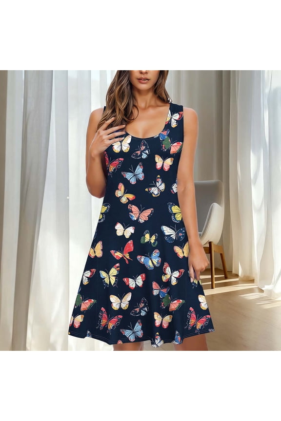 Sleep Tanks Nightgown for Women Cotton Nightgowns Vintage Nightgown Nightgown Sleeveless Above-the-Knee Crew Neck Black Mumu Nightgown,L